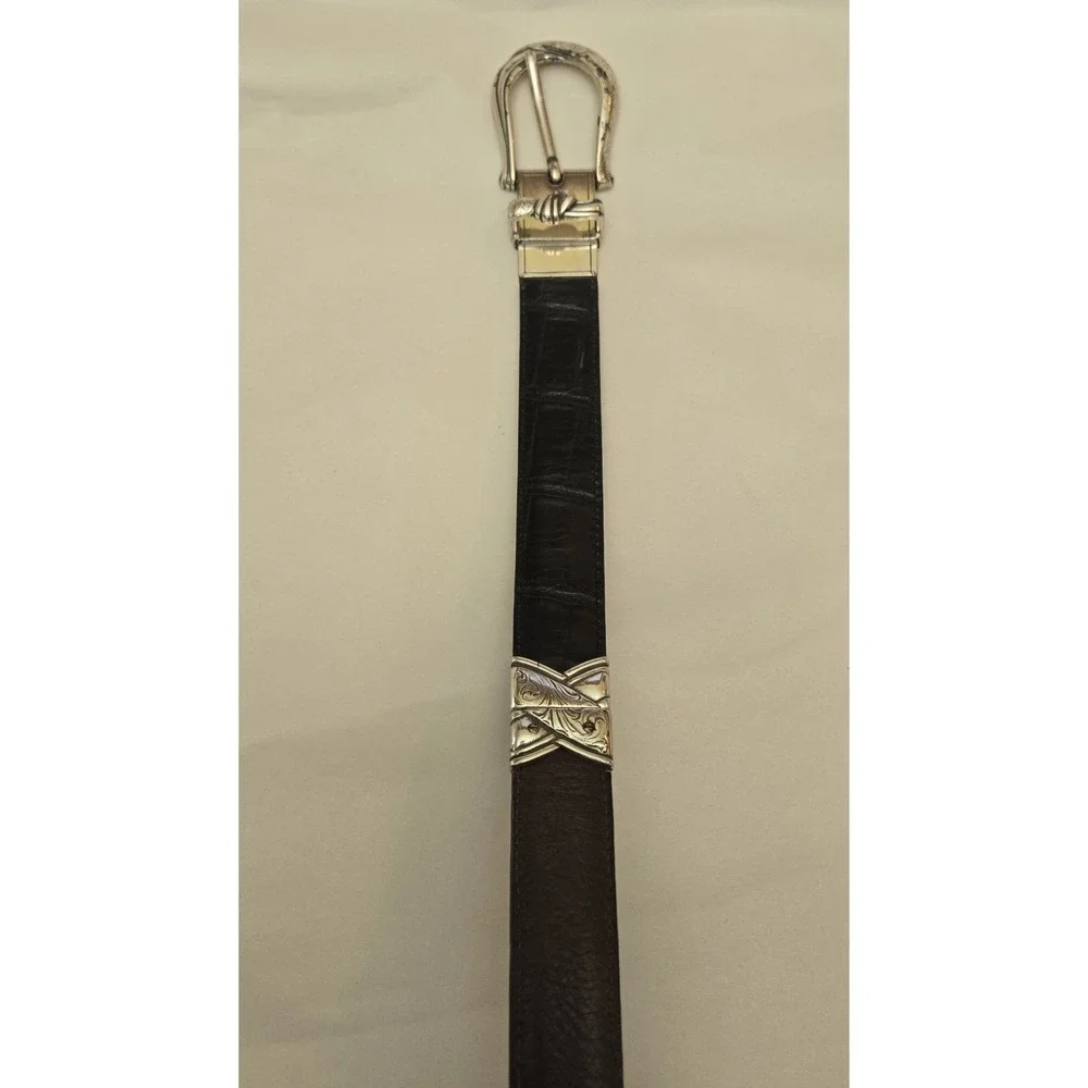 Brighton Reversible Western Belt Black Tan‎ Croc Leather Silver Buckle Size M 32